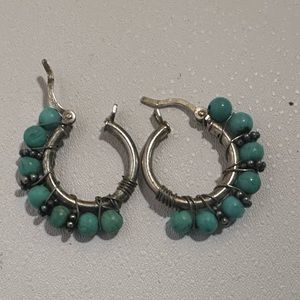 Silver and Turquoise Hoop Earrings